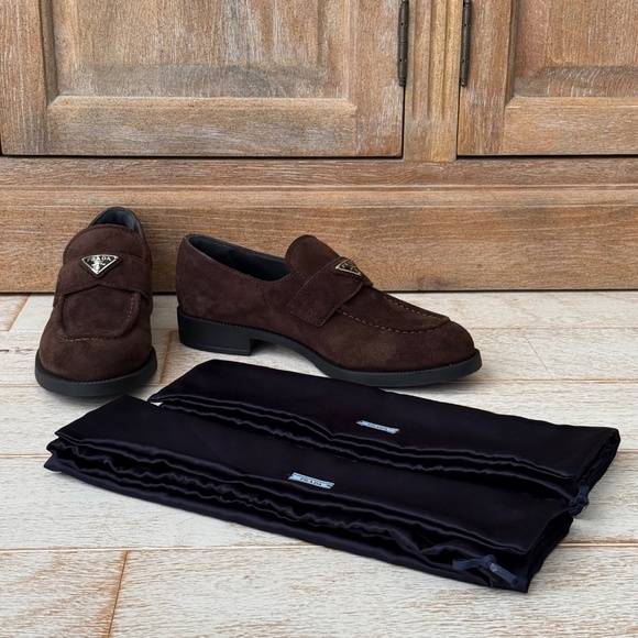 Prada Brown Suede Triangle Loafers NEW - Picture 16 of 16